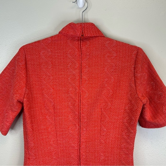 Vintage 60s 70s Mock Neck Orange/Red Dress Size S/M Womens Retro EUC Groovy - Picture 7 of 11